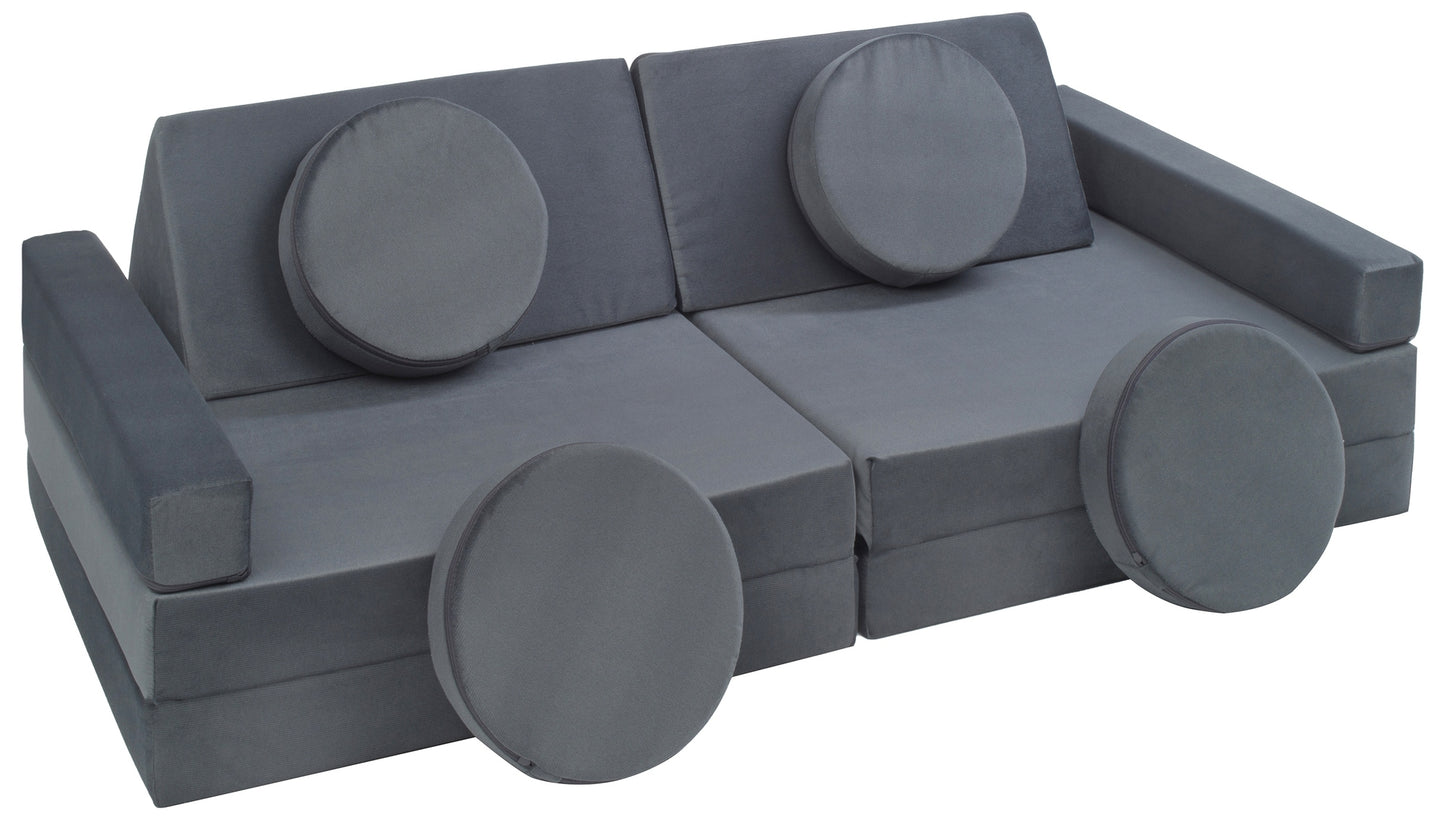 Black soft play sofa.