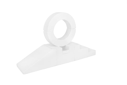 Side view of a light-grey-coloured hoop soft play set, designed for toddlers to climb, explore, and play safely.