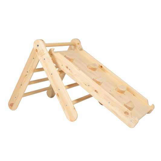 Wooden climbing triangle ladder with rock climbing ramp for toddlers