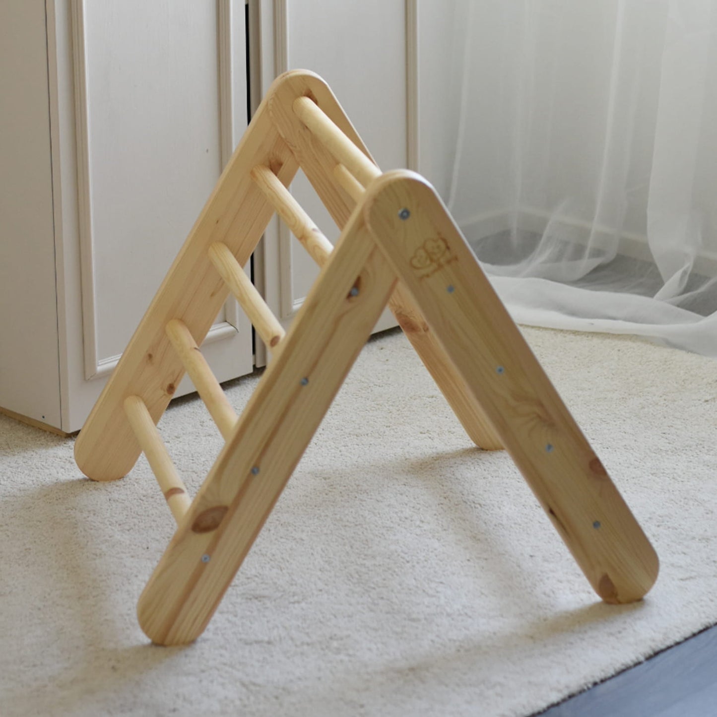 Wooden climbing triangle with slide for toddlers