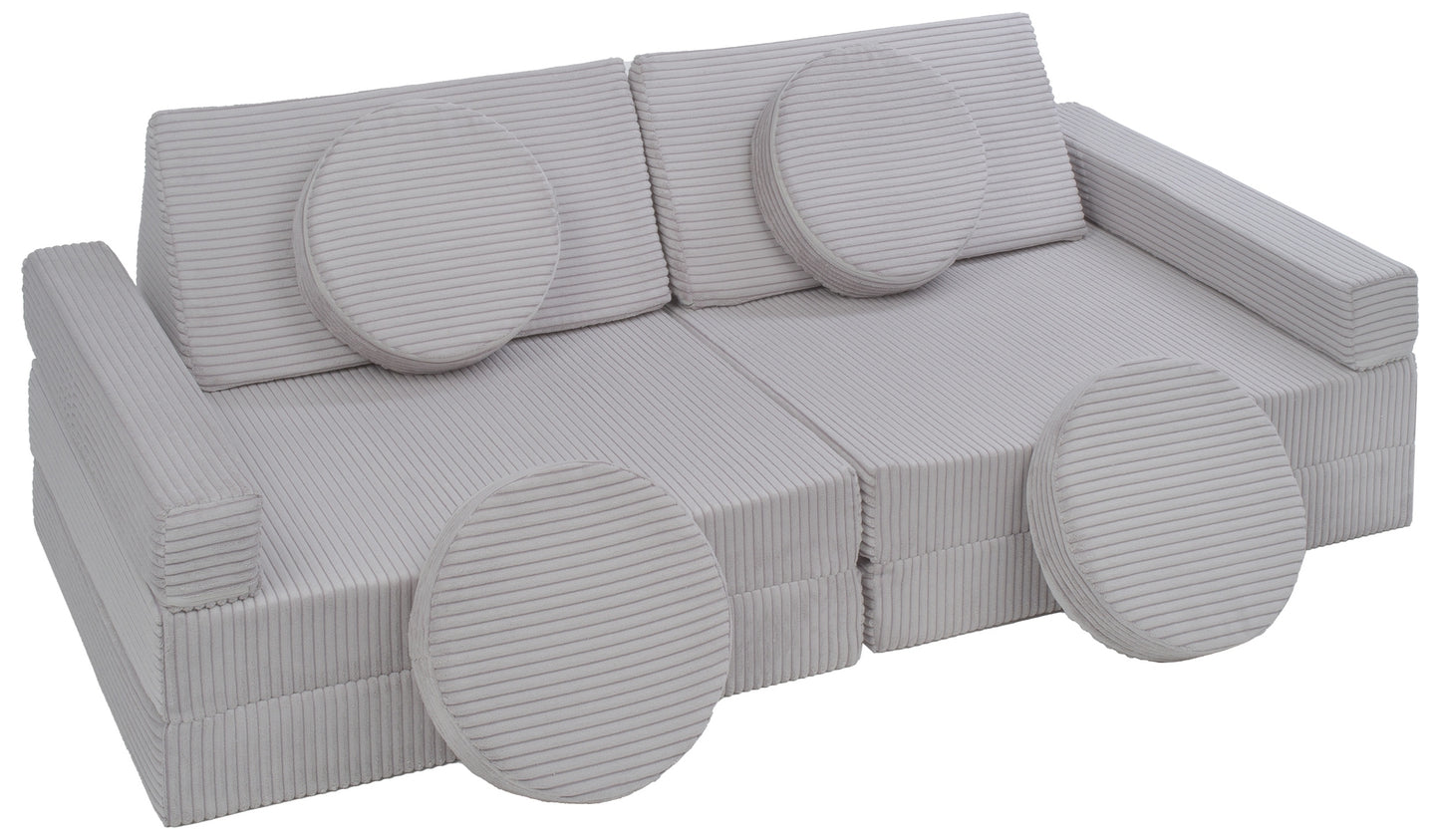 Light grey soft play sofa.
