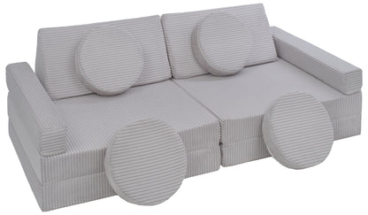 Light grey soft play sofa.