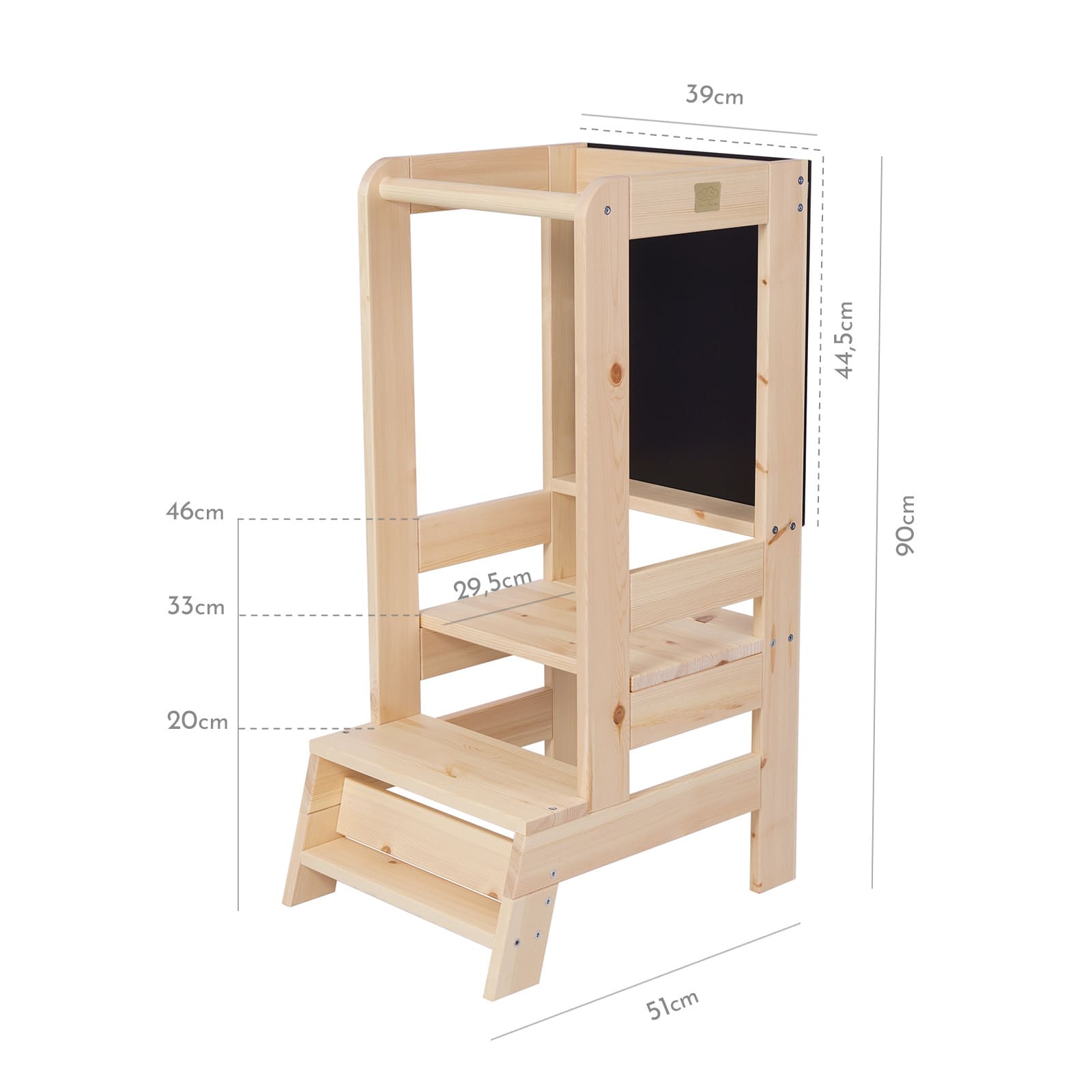 Natural wood kitchen helper for toddlers.