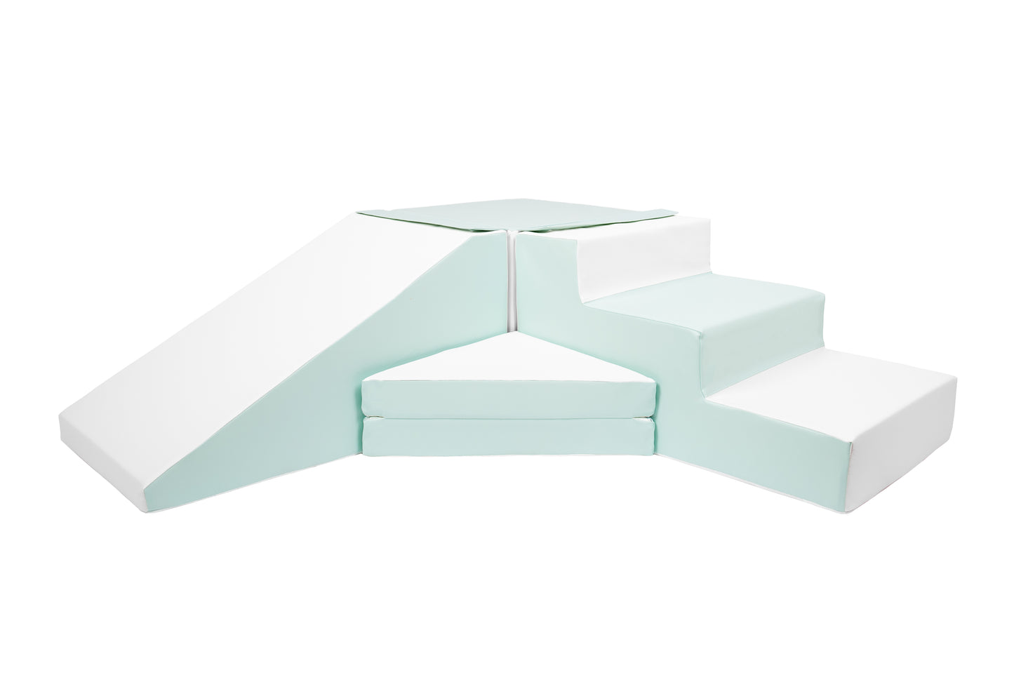 Green soft play steps designed for toddlers.