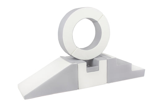 Side view of a grey-coloured hoop soft play set, perfect for toddlers to climb and play safely.