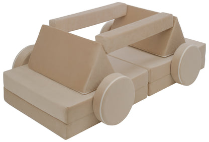 Brown soft play sofa.