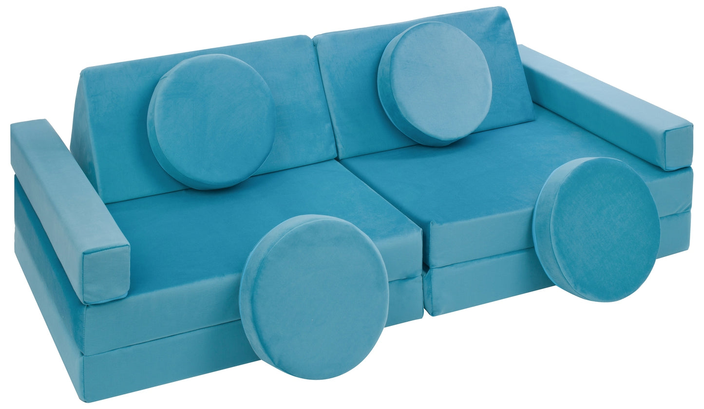 Blue soft play sofa.