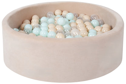 Velvet round ball pit with 200 balls - Cappuccino cream